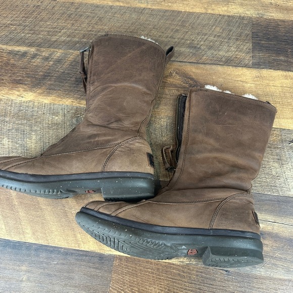 UGG Arquette Brown Leather Winter Boots Womens Size 7 Zip Sheepskin Cuff 1012514 - Picture 6 of 11